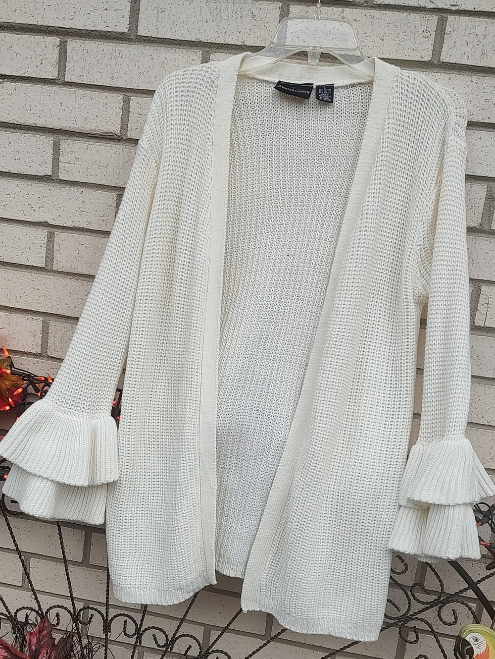 Light Cream Ruffle Cuff Open-Front Cardigan - Picture 5 of 8